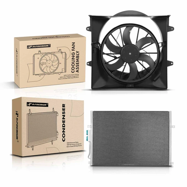 AC Condenser & Single Cooling Fan Assembly Kit for 1999-2003 Jeep Grand Cherokee