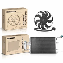 AC Condenser & Single Cooling Fan Assembly Kit for Audi TT 03-06 Volkswagen Golf 02-05