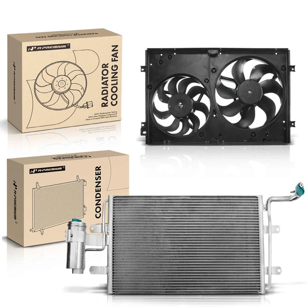 AC Condenser & Dual Cooling Fan Assembly Kit for 2000-2004 Audi TT