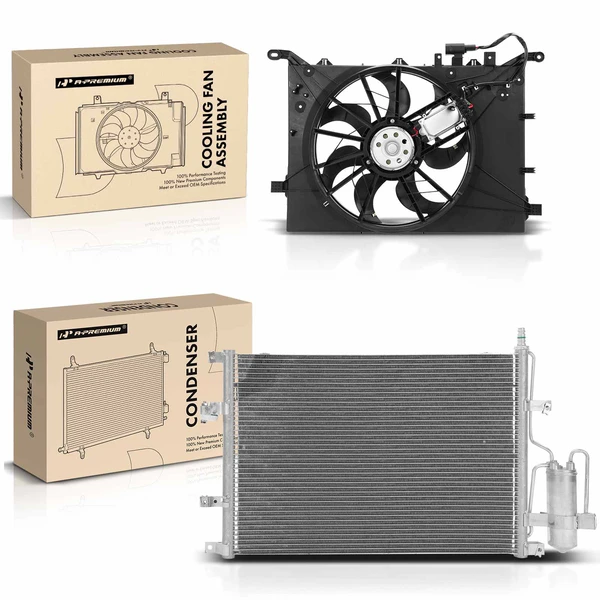 AC Condenser & Single Cooling Fan Assembly Kit for Volvo S60 2004-2005 S80