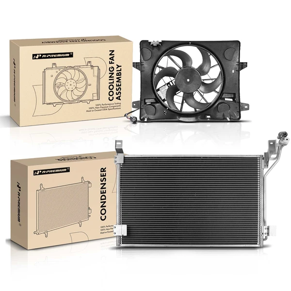 AC Condenser & Single Cooling Fan Assembly Kit for 2003-2005 Lincoln Town Car