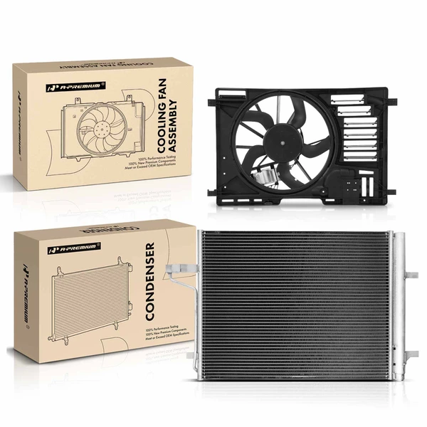 AC Condenser & Single Cooling Fan Assembly Kit for Ford Escape 2013-2016