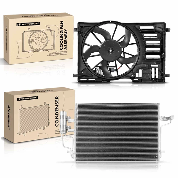 AC Condenser & Single Cooling Fan Assembly Kit for Ford Escape 2013-2016 2.0L