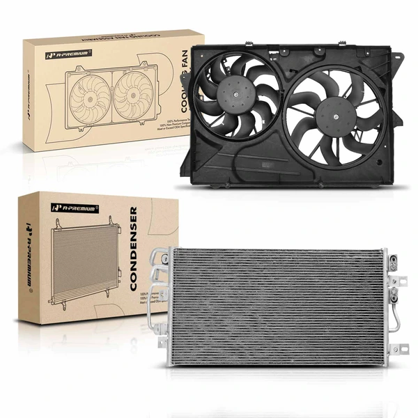 AC Condenser & Dual Cooling Fan Assembly Kit for 2013-2015 Ford Explorer