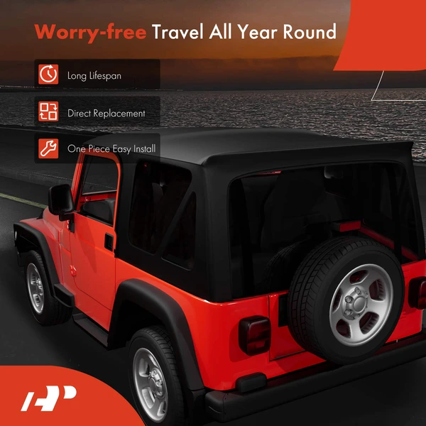 Black Convertible Soft Top with Plastic Window for Jeep TJ Wrangler 1997-2006