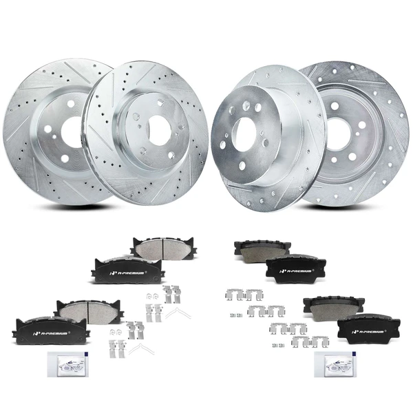 Drilled & Slotted Disc Brake Rotors and Ceramic Pads Kit, 12 Pcs, Front & Rear, A-Premium, APBRPS168
