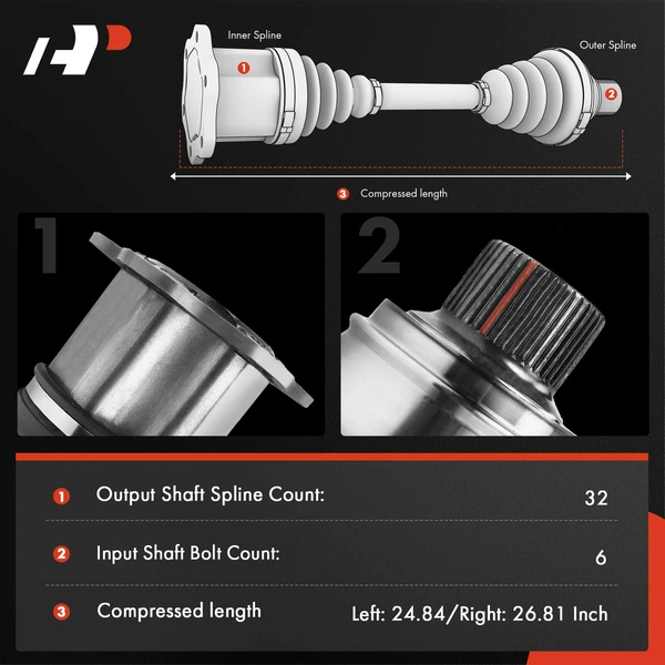 2-Pc CV Axle Shaft Assembly Rear Driver & Passenger A-Premium APCVA3343