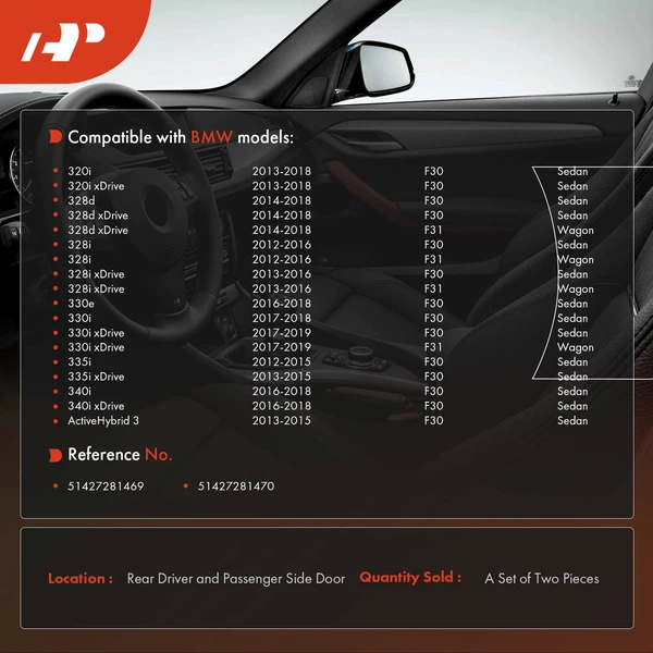 2 Pcs Rear Interior Door Pull Handle Trim for BMW 320i 328i 330i 340i xDrive F30