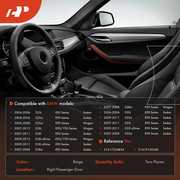 2 Pcs Passenger Beige Interior Door Pull Handle Trim Set for BMW E90 F30 328i 07-12