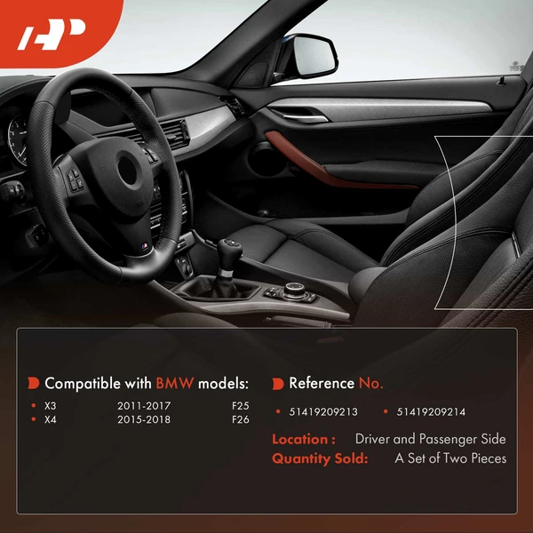 2 Pcs Driver & Passenger Beige Door Pull Handle Panel for BMW F25 X3 2011-2017 F26 X4 2015-2018