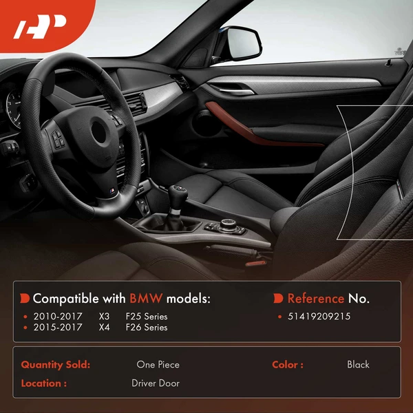 Driver Black Interior Door Pull Handle Panel for BMW X3 F25 10-17 X4 F26