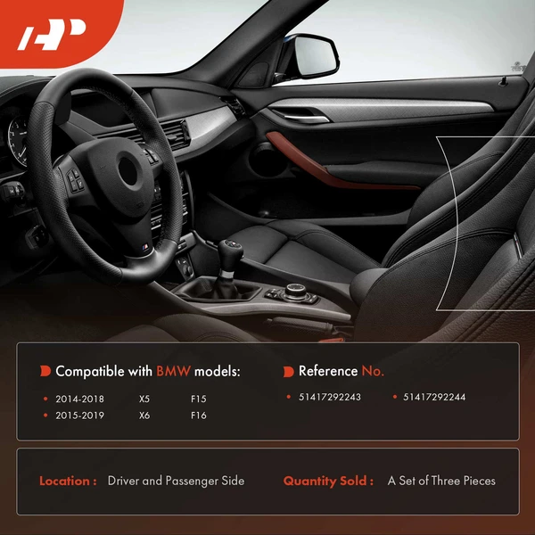 3 Pcs Driver & Passenger Black Interior Door Pull Handle Trim Set for BMW X5 X6 F15 F16