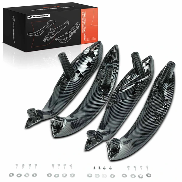 4 Pcs Front & Rear Carbon Fiber Interior Door Pull Handle Trim Set for BMW 3-Series