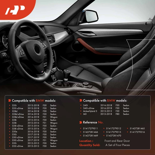 4 Pcs Front & Rear Carbon Fiber Interior Door Pull Handle Trim Set for BMW 3-Series