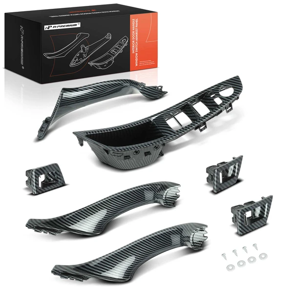 7 Pcs Driver & Passenger Black Inner Door Panel Handle Pull Trim Cover Set for BMW F10