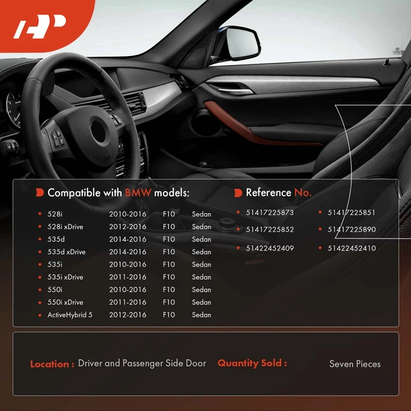 7 Pcs Driver & Passenger Beige Interior Door Handle Panel Cover Trim Set for BMW F10