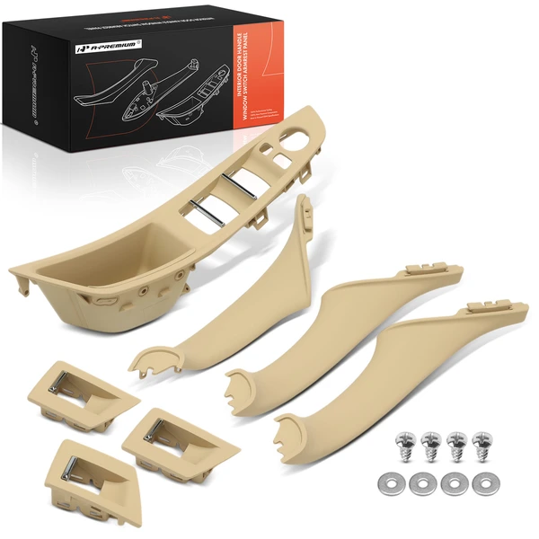 7 Pcs Driver & Passenger Beige Inner Door Panel Handle Pull Trim Cover Set for BMW F10