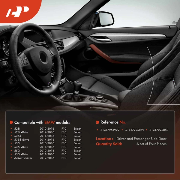 4 Pcs Driver & Passenger Red Brown Interior Door Handle Panel Cover Trim Set for BMW F10