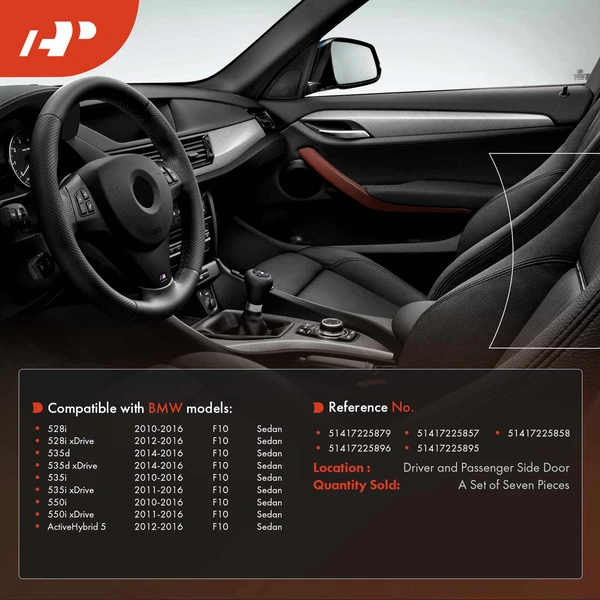 7 Pcs Driver & Passenger Oyster Interior Door Handle Panel Cover Trim Set for BMW F10