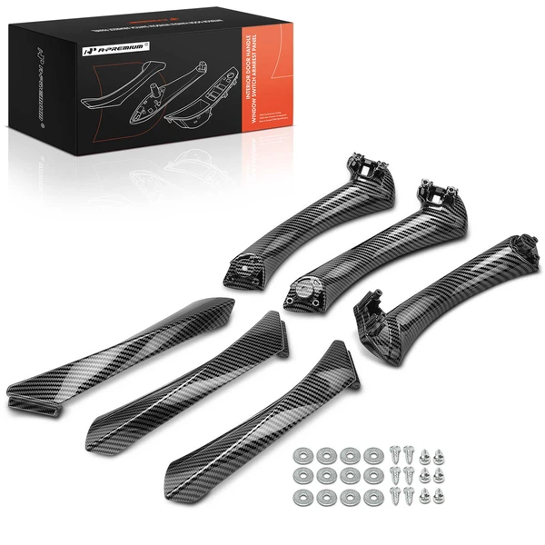 6 Pcs Driver & Passenger Carbon Fiber Interior Door Pull Handle Trim Set for BMW E90 325i