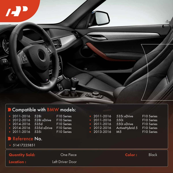 Driver Black Interior Door Handle Shell for BMW F10 528i 535i 2011-2016 M5