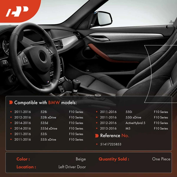 Driver Beige Interior Door Handle Shell for BMW F10 528i 535i 2011-2016 M5