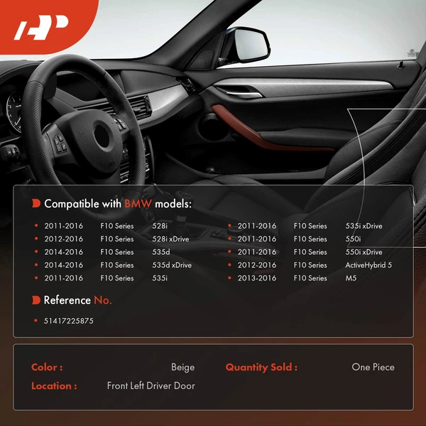 Front Driver Beige Interior Door Handle Window Switch Armrest Panel for BMW F10