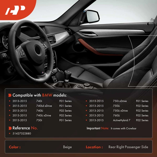 Rear Passenger Beige Door Switch Panel with Crowbar for BMW F01 F02 740i 740Li