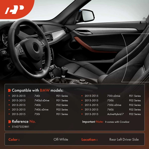 Rear Driver Off-White Door Switch Panel with Crowbar for BMW F01 F02 7 Series