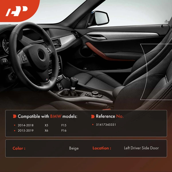 Driver Beige Interior Door Pull Handle Trim for BMW X5 2014-2018 X6 F15 F16