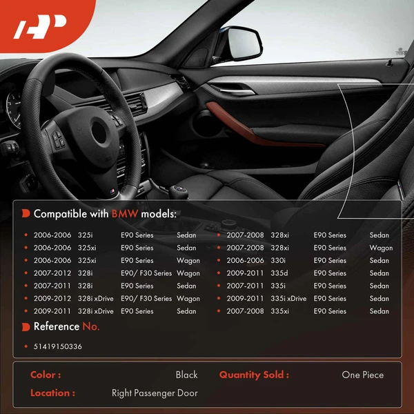 Passenger Black Interior Door Pull Handle Trim Cover for BMW E90 F30 325i 2006 328i