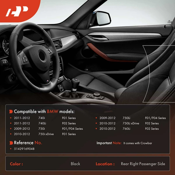 Rear Passenger Door Switch Panel with Crowbar for BMW F01 F02 740i 740Li 750i