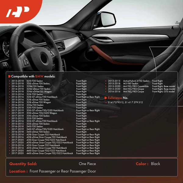 Black Inner Trim Door Pull Handle for BMW F30 F32 3 Series