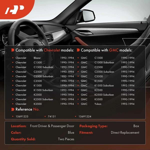 2 Pcs Front Driver & Passenger Door Armrest for Chevy C K1500 2500 Suburban GMC Yukon Blue