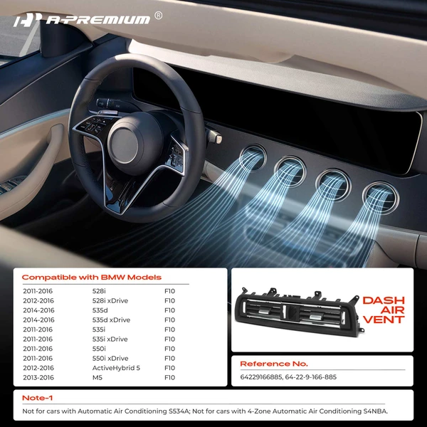 Chrome Center Dash Air Vent AC Grille for BMW F10 528i 535i 550i 2011-2016 M5