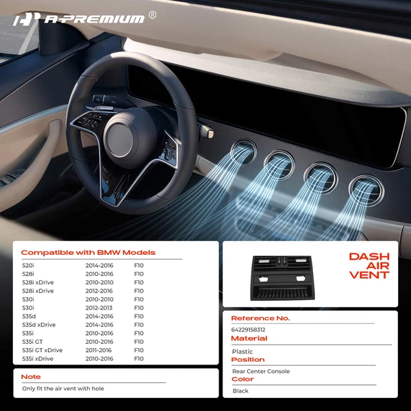 Rear Center Console Air Vent Grille Assembly with Hole for BMW F10 528i 2010-2016