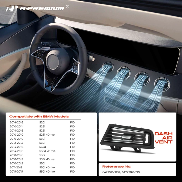 Black & Chrome Passenger Console Grill Dash AC Air Vent for BMW F10 520i 528i 530i