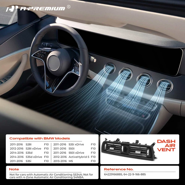 Black & Chrome Center Dash Air Vent AC Grille for BMW F10 528i 535i 2011-2016