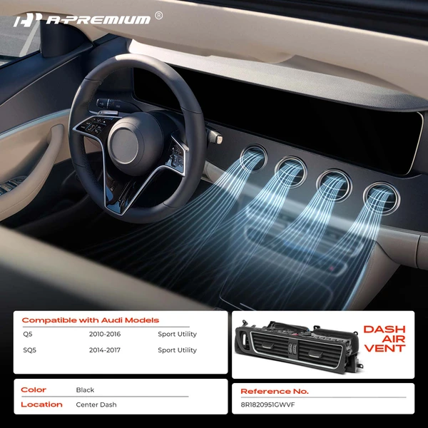 Black Center Dash AC Air Vent Outlet Assembly for Audi Q5 2010-2016 SQ5 2014-2017