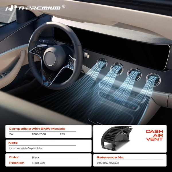 Front Driver Air Vent Grille Assembly without Cup Holder for BMW E85 Z4 2003-2008