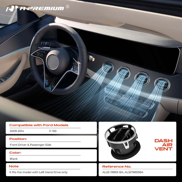 2 Pcs Front Driver & Passenger Black Dashboard AC Air Vent for Ford F-150 2009-2014