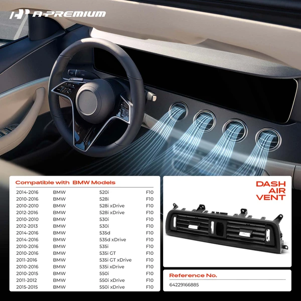 Center Dash AC Heater Air Vent Black for BMW 528i 528i xDrive 530i 535d xDrive