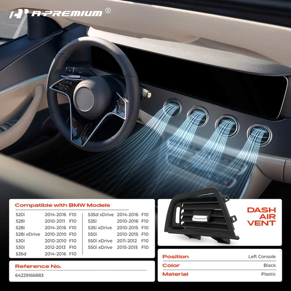 Black Driver Console Grill Dash AC Air Vent for BMW F10 520i 528i 535i 2010-2016