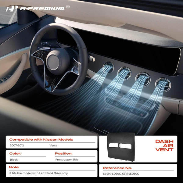 Front Upper Black Center Dash Air Vent Trim for Nissan Versa 2007-2012