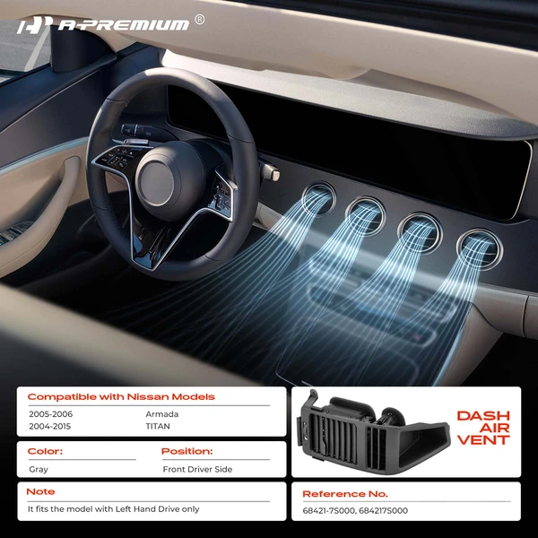 Front Driver Gray AC Dash Air Vent Cover Trim for Nissan TITAN 2004-2015 Armada