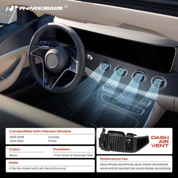 2 Pcs Front Black Air AC Vent Grille for Nissan TITAN 2004-2015 Armada 2005-2006