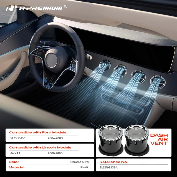 2 Pcs Chrome Silver AC Heater Air Vent HVAC Vent Duct for Ford F-150 2004-2008 Lincoln