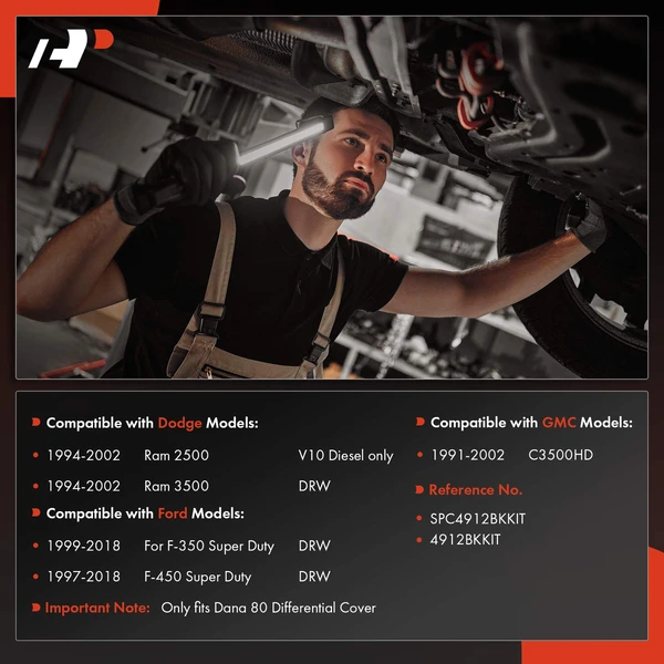 Rear Differential Cover with Gasket & Drain Plug for Ford F-350 Super Duty Dodge