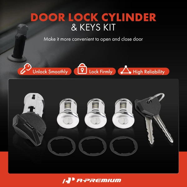 4Pcs Ignition Door Lock Cylinder Set with 2 Keys for Jeep Wrangler TJ 1991-1995