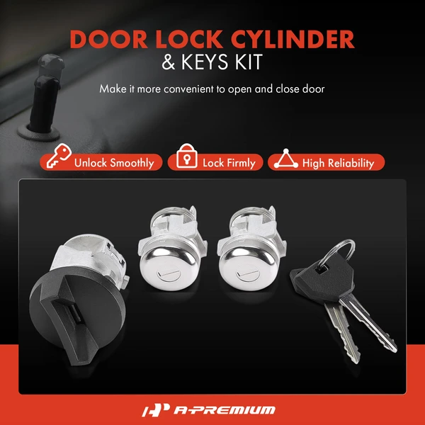 3 Pcs Door Lock Cylinder Set with 2 Keys for Chrysler Prowler 2001-2002 Dodge Ram 1500